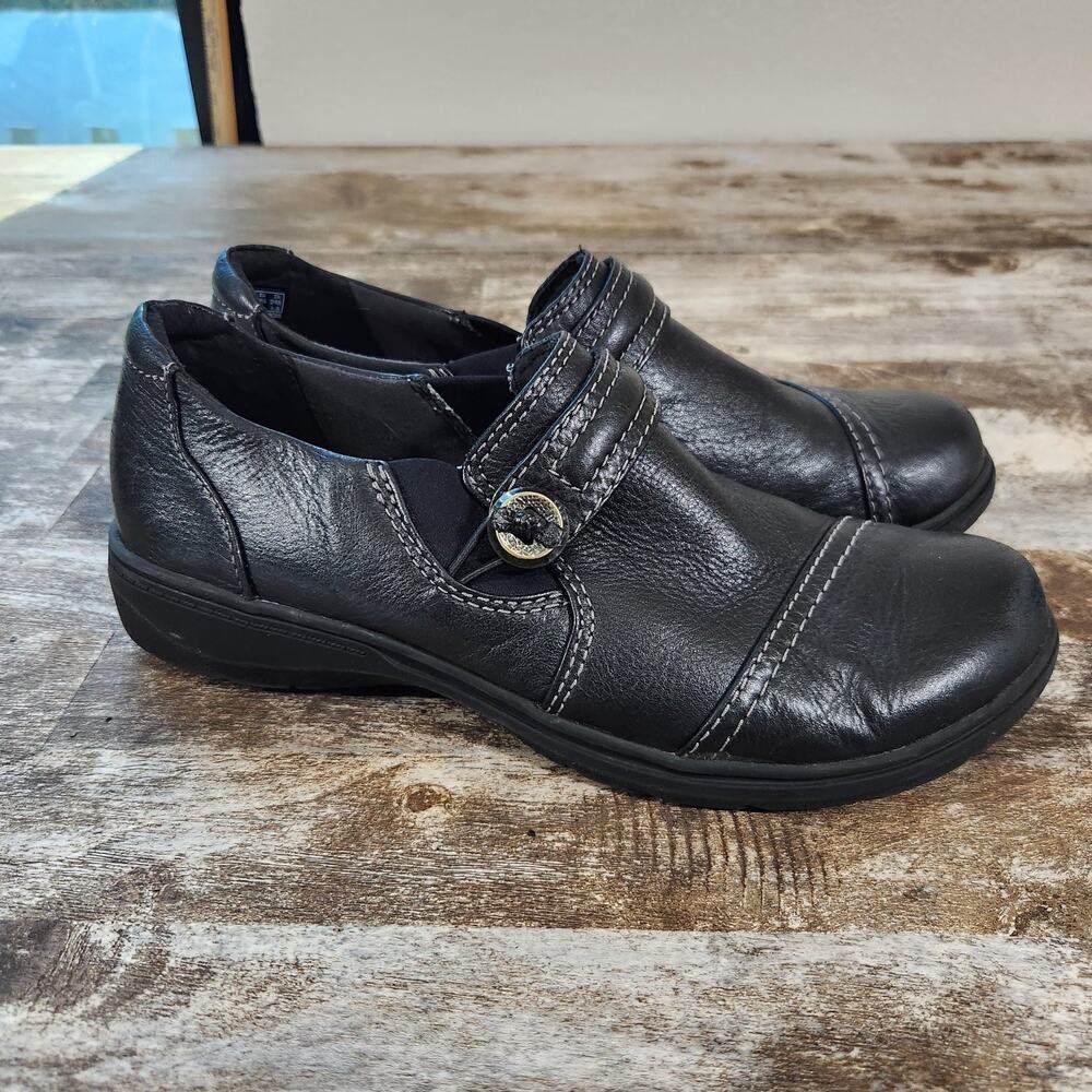 Clarks Womens 8.5 Black Leather Mary Jane Shoes Comfort Walking Casual